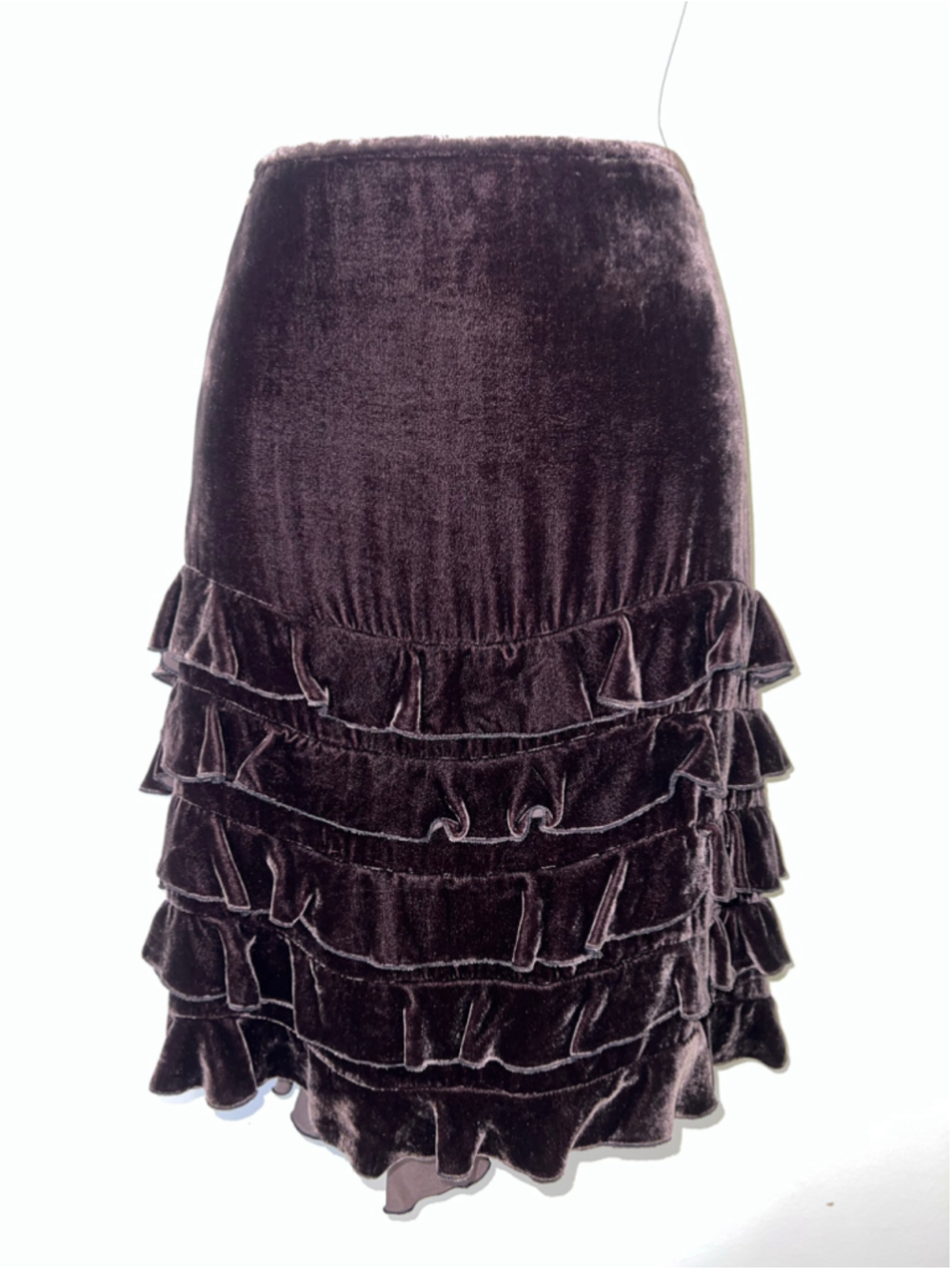 Ann Taylor Loft Velvet Ruffle Mini Skirt Brown 16P